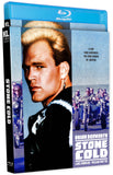 Blu-ray cover of 'Stone Cold' featuring a man with blonde hair and a group of people on motorcycles.