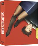 Movie box for 'Vampire's Kiss' with a red background and a person lying on the cover.