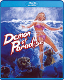 Blu-ray cover of 'Demon of Paradise' with a woman in a bikini and creature in water