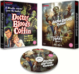 Movie DVD set with 'Doctor Blood's Coffin' packaging, including cover, disc, and box.