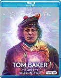 Blu-ray cover of 'Doctor Who' with Tom Baker as the Doctor, featuring a blue border and character image.