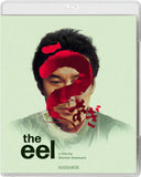 Blu-Ray cover of 'the eel' with a stylized face design on a light green background
