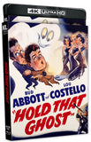 4K Ultra HD Blu-ray cover of 'Hold That Ghost' featuring Abbott and Costello.
