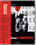Blu-ray cover of 'Illustrious Corpses' with a stylized face and text on a red and black background.