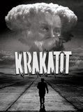 Man walking towards a large mushroom cloud with 'Krakatit' text overlay