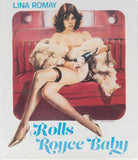 Blu-Ray cover of the Vintage-style poster with a woman on a red couch, text 'Lina Romay Rolls Royce Baby' on a white background