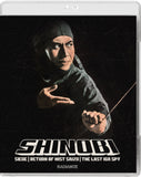 Blu-ray cover of 'Shinobi' with a character in a hooded outfit on a dark background