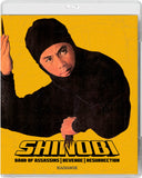 Blu-ray cover of 'Shinobi: Band of Assassins | Revenge | Resurrection' with a character in a black outfit on a yellow background.