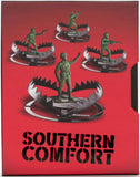 Red packaging with green soldier figurines and 'Southern Comfort' text on a white background
