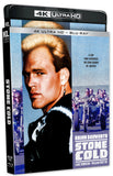 4K Ultra HD and Blu-ray cover of 'Stone Cold' featuring a person with blonde hair and a group of people on motorcycles.