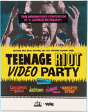 Teenage Riot Video PartyBlu-Ray Slipcover featuring a stylized graphic of a screaming teenager with hands on head against a teal and yellow background.
