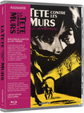 Blu-ray cover of 'Téte Contre les Murs' with a stylized illustration and text on a white background